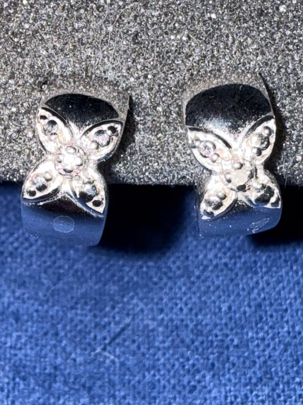 Vintage Technibond Silver Butterfly Hoop Earrings